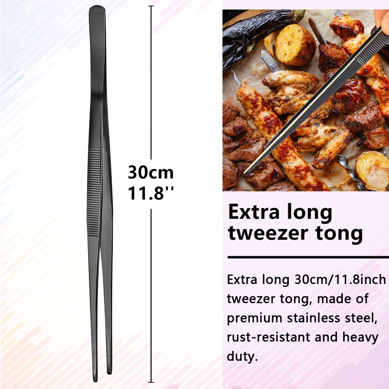 SuproBarware Tweezers â€“ 11.8''/30cm Precision Tweezers, Garnish Stainless Steel Tongs for Bartender, Mixologists Clipping Food â€“ NZ01-B (Black) - Image 2
